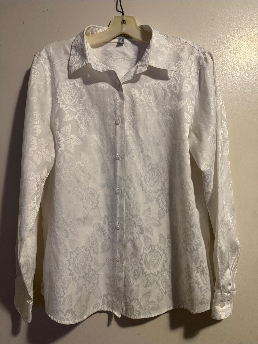 Foxcroft Ivory Floral Jacquard Button-Up Shirt